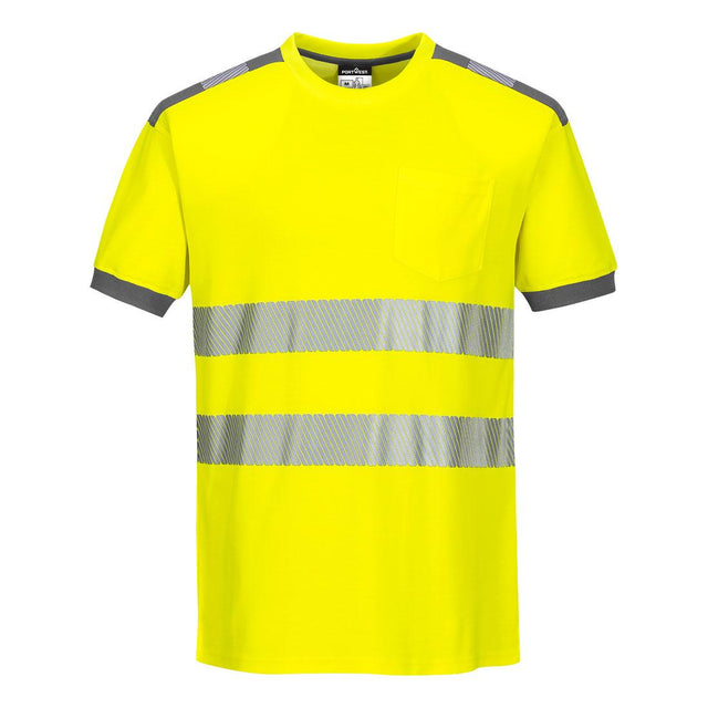PW3 Hi-Vis Cotton Comfort T-Shirt S/S - Yellow/Grey