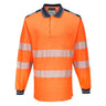 PW3 Hi-Vis Cotton Comfort Polo Shirt L/S - Orange/Navy