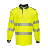 PW3 Hi-Vis Cotton Comfort Polo Shirt L/S - Yellow/Navy