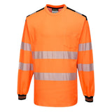 PW3 Hi-Vis Cotton Comfort T-Shirt L/S - Orange/Black