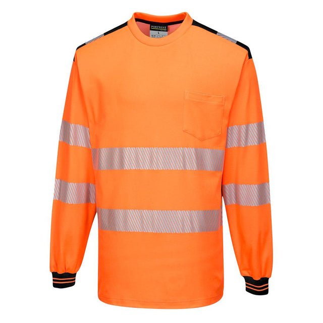 PW3 Hi-Vis Cotton Comfort T-Shirt L/S - Orange/Black