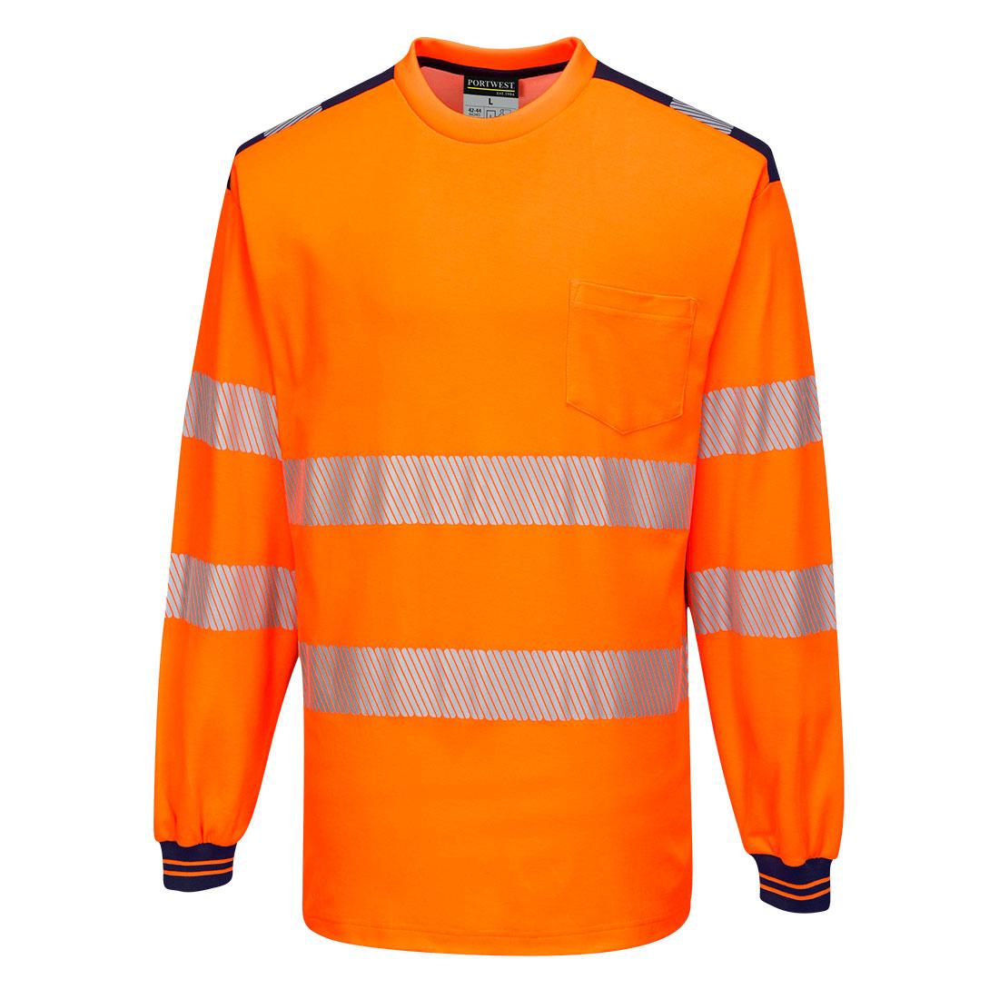 PW3 Hi-Vis Cotton Comfort T-Shirt L/S - Orange/Navy