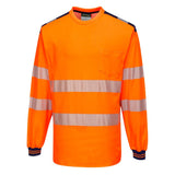 PW3 Hi-Vis Cotton Comfort T-Shirt L/S - Orange/Navy
