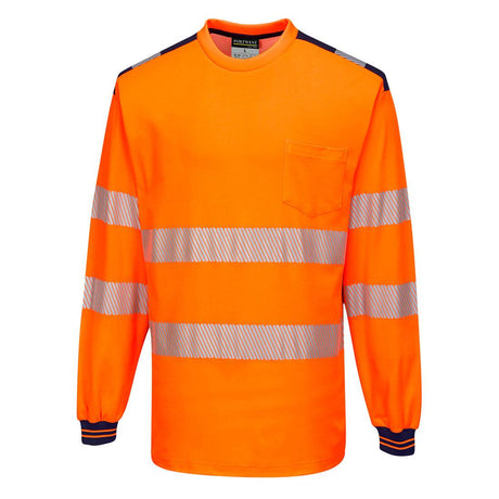 PW3 Hi-Vis Cotton Comfort T-Shirt L/S - Orange/Navy