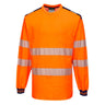 PW3 Hi-Vis Cotton Comfort T-Shirt L/S - Orange/Navy