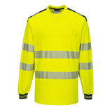 PW3 Hi-Vis Cotton Comfort T-Shirt L/S - Yellow/Navy